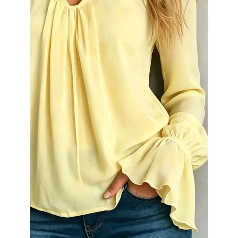 V-Neck Flounce Sleeve Blouse Apparel and Accessories