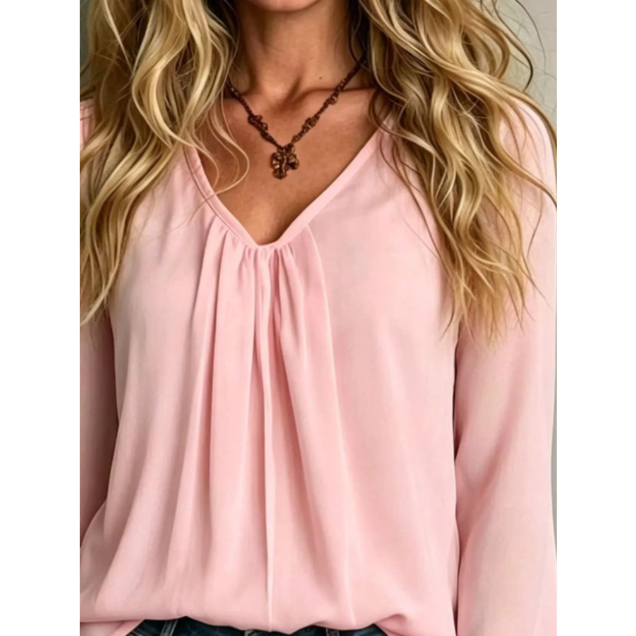 V-Neck Flounce Sleeve Blouse Apparel and Accessories