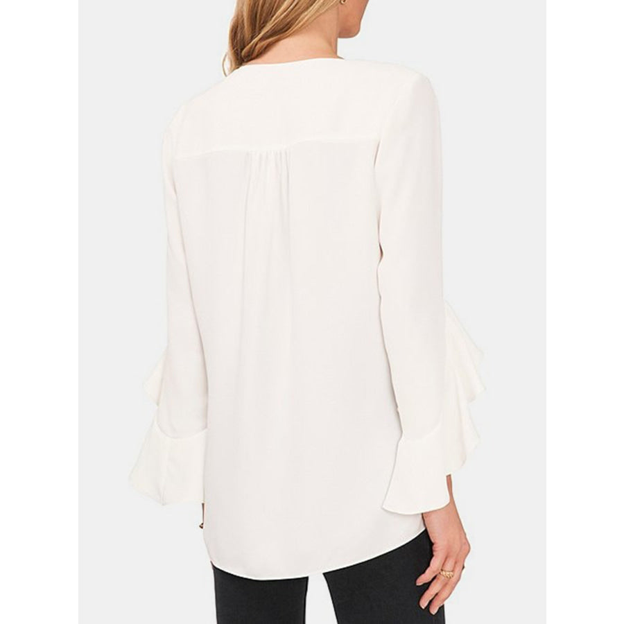 V-Neck Flounce Sleeve Blouse Apparel and Accessories