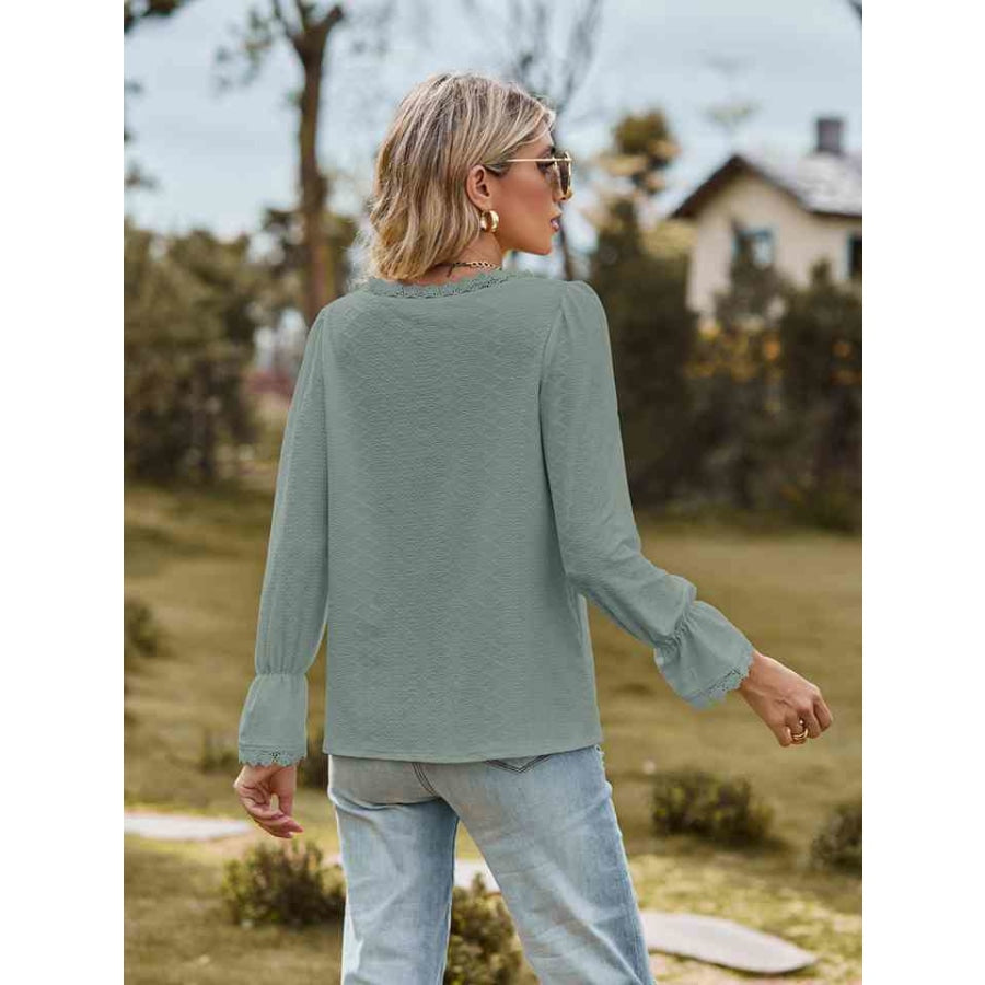 V-Neck Flounce Sleeve Blouse