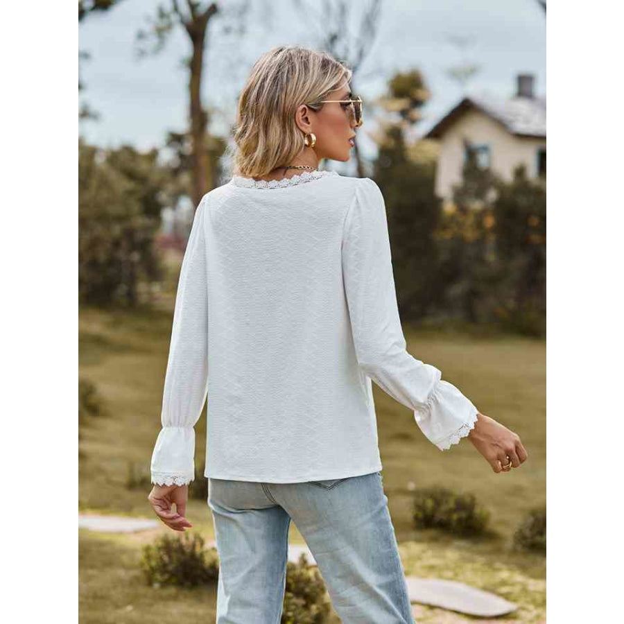 V-Neck Flounce Sleeve Blouse