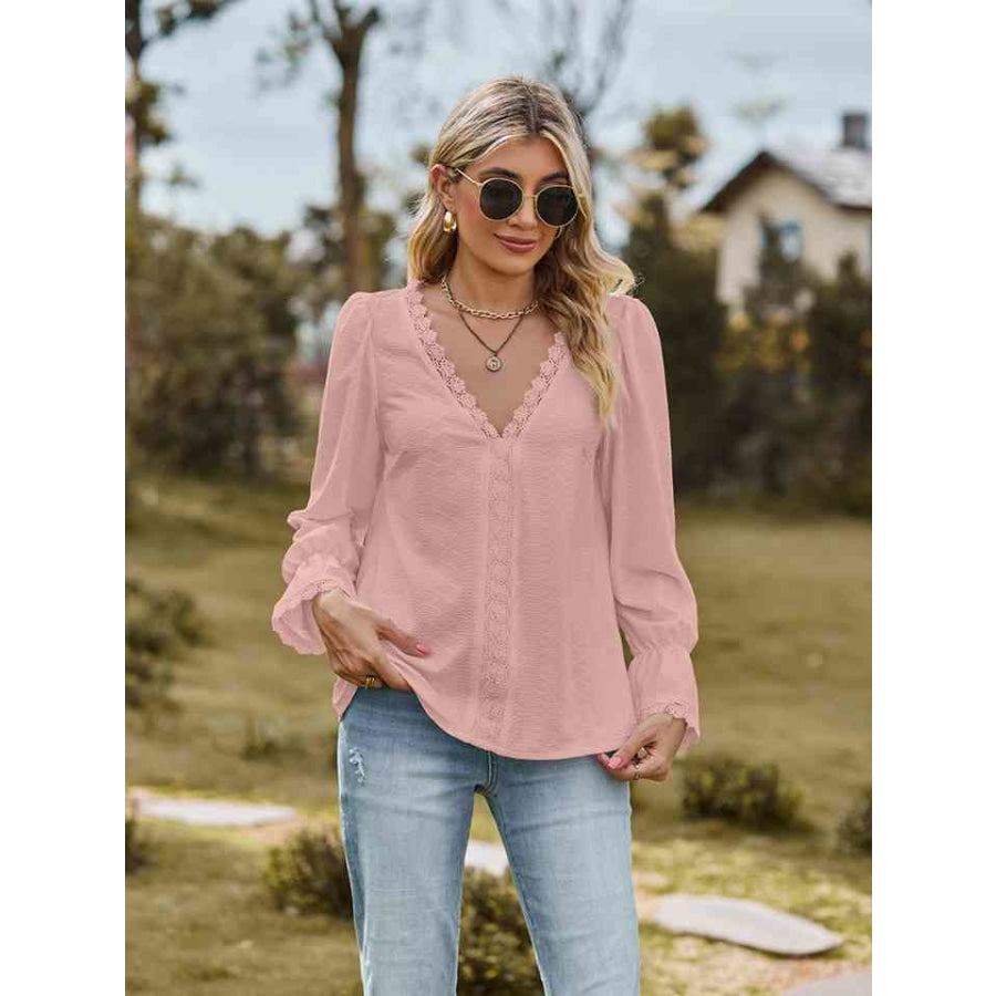 V-Neck Flounce Sleeve Blouse