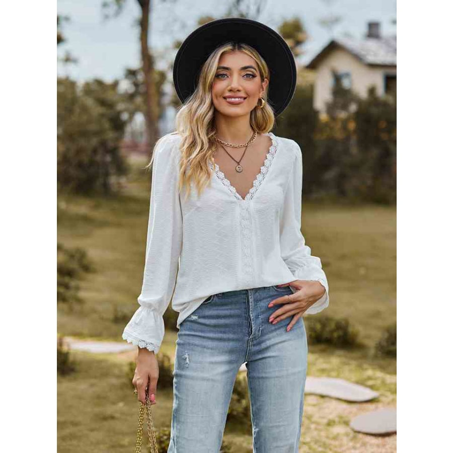 V-Neck Flounce Sleeve Blouse