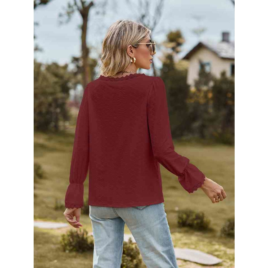 V-Neck Flounce Sleeve Blouse