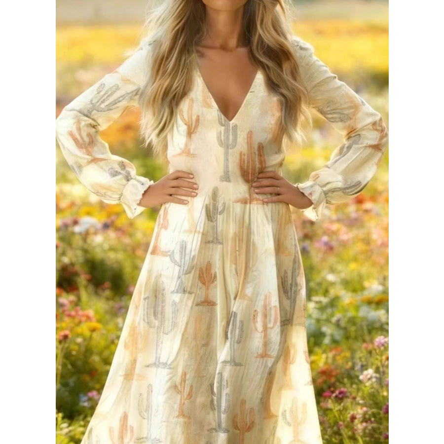 V-Neck Flounce Sleeve Dress Apparel and Accessories