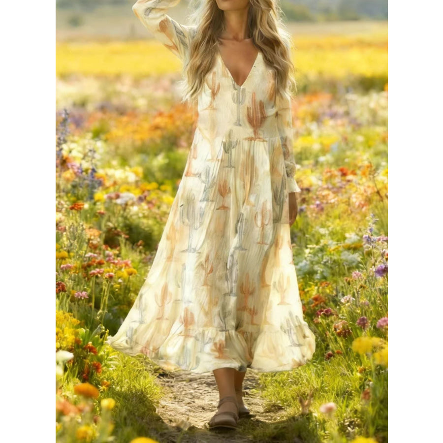 V-Neck Flounce Sleeve Dress Apparel and Accessories