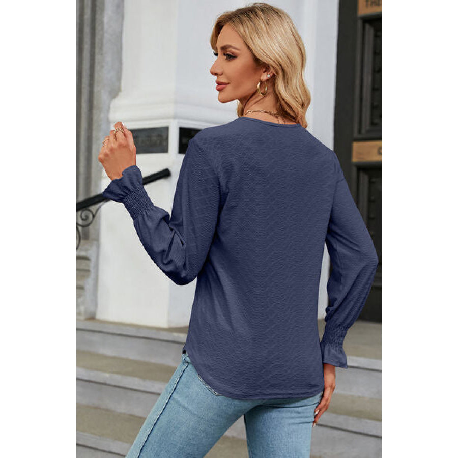 V - Neck Flounce Sleeve T - Shirt Navy / S Apparel and Accessories