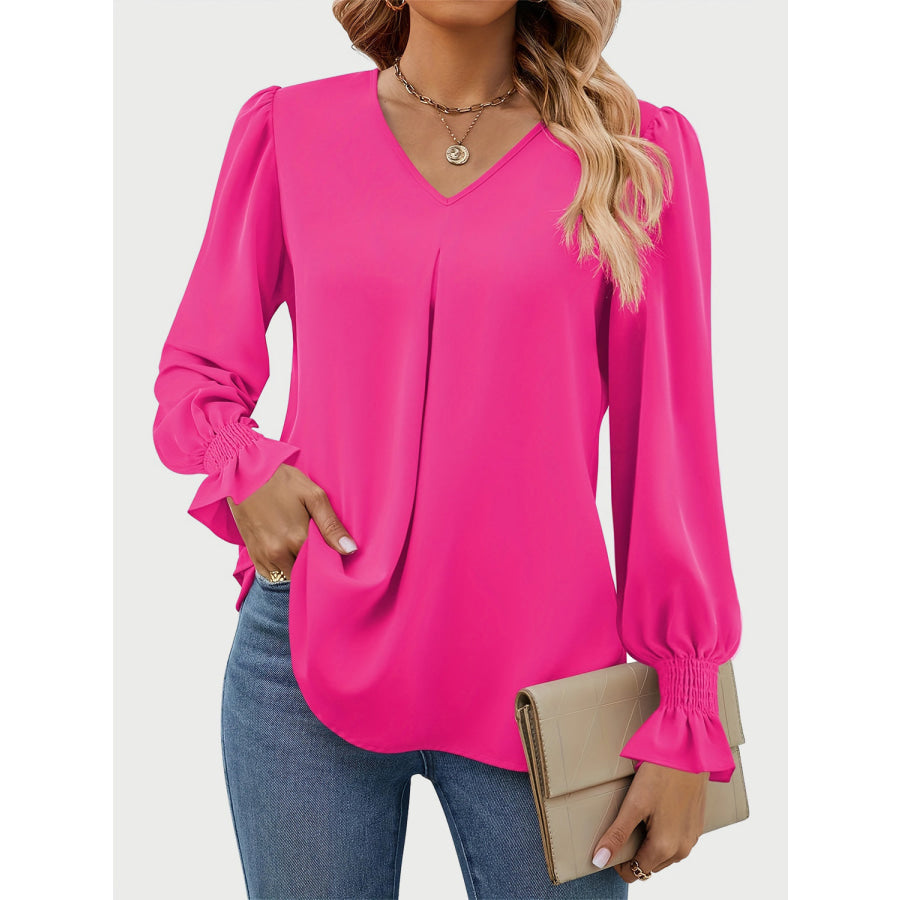 V-Neck Flounce Sleeve Top Apparel and Accessories
