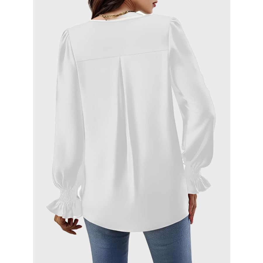 V-Neck Flounce Sleeve Top White / S Apparel and Accessories