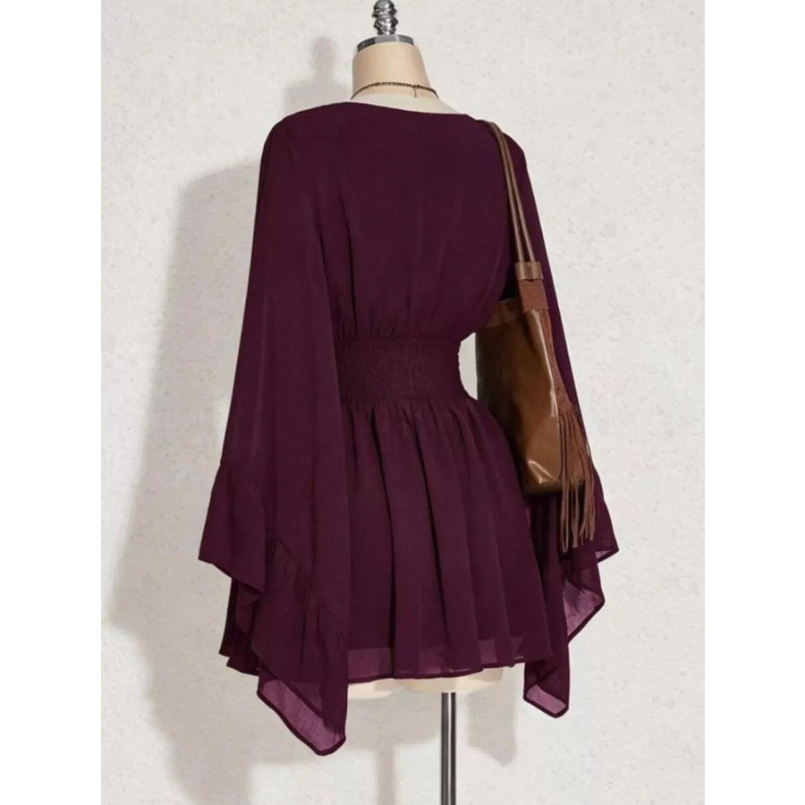 V-Neck Flowy Long Sleeve Mini Dress Apparel and Accessories