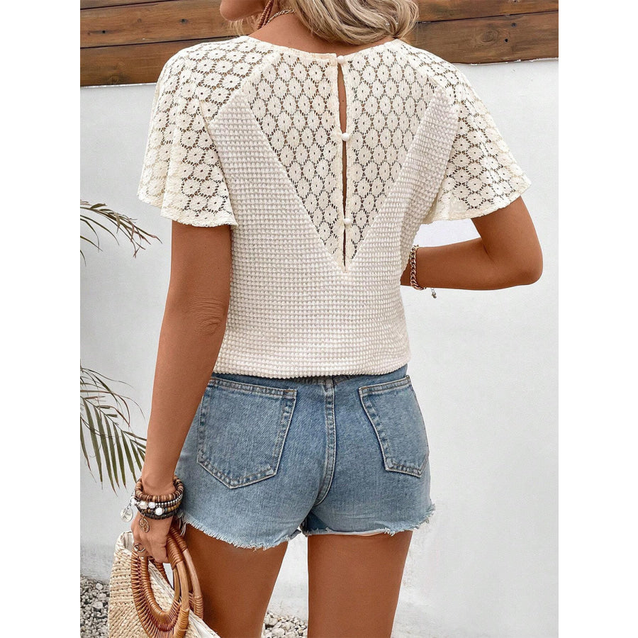 V - Neck Flutter Sleeve Blouse Apparel and Accessories