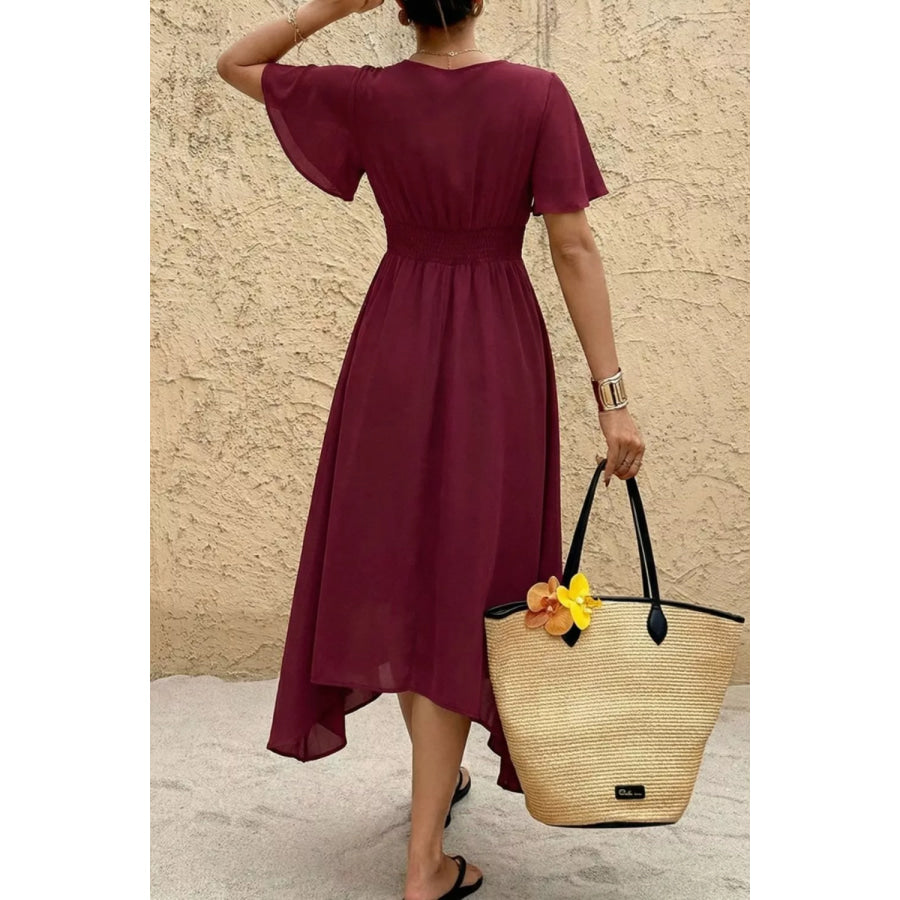 V-Neck Flutter Sleeve Midi Dress Apparel and Accessories