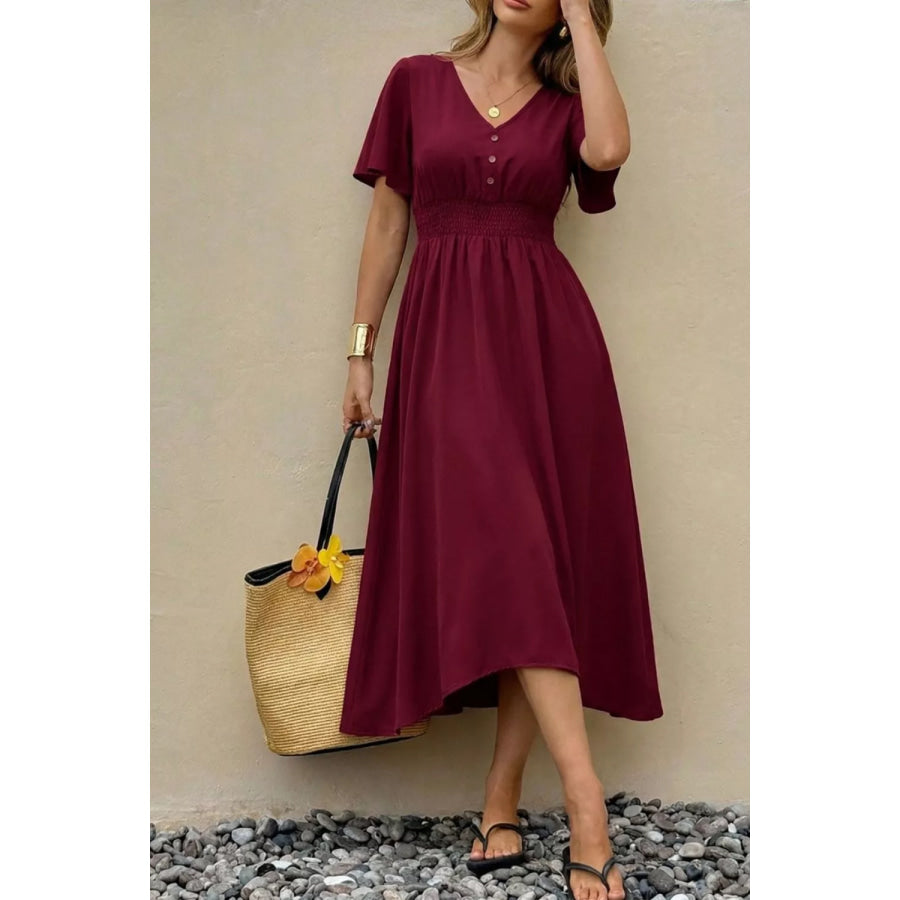 V-Neck Flutter Sleeve Midi Dress Apparel and Accessories