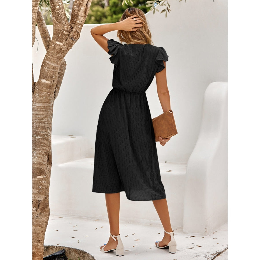 V-Neck Flutter Sleeve Midi Dress