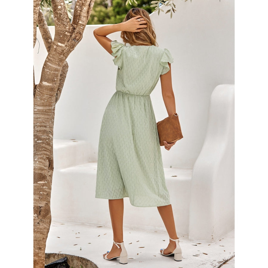 V-Neck Flutter Sleeve Midi Dress