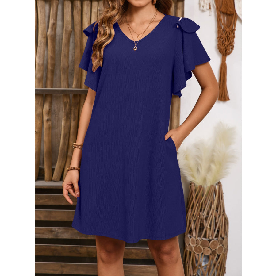 V-Neck Flutter Sleeve Mini Dress Navy / S Apparel and Accessories