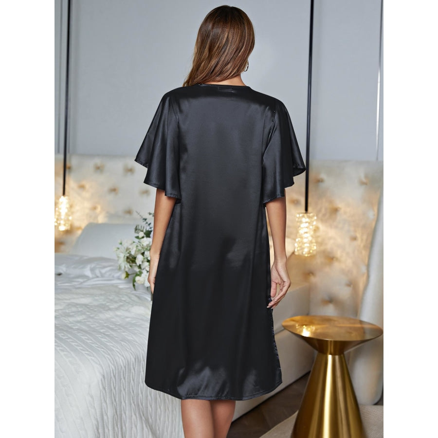 V-Neck Flutter Sleeve Night Dress