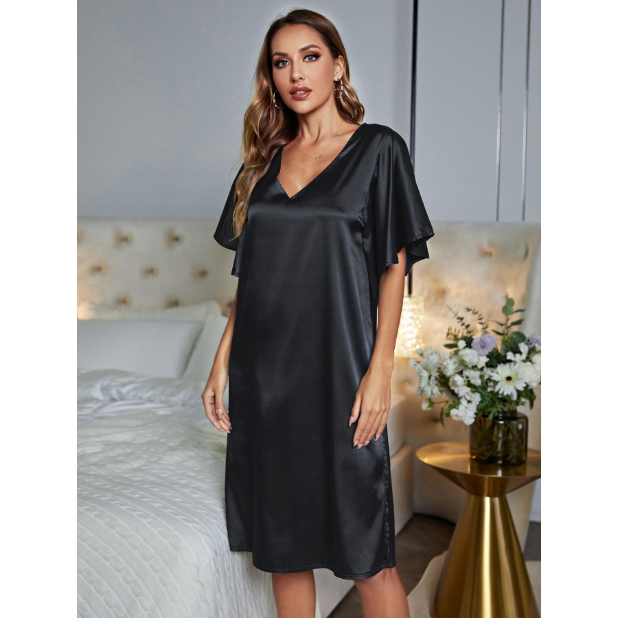 V-Neck Flutter Sleeve Night Dress