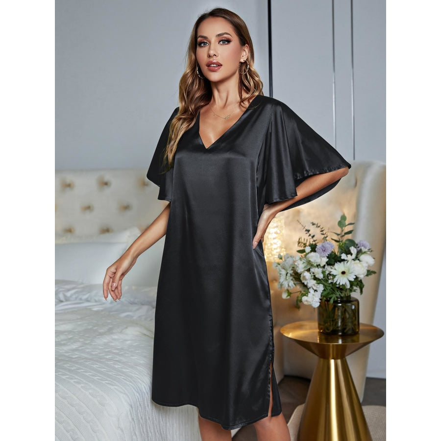 V-Neck Flutter Sleeve Night Dress