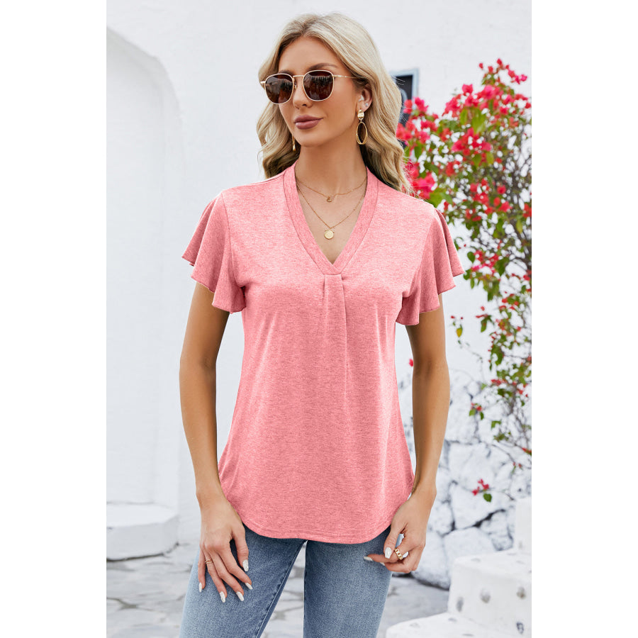 V - Neck Flutter Sleeve T - Shirt Apparel and Accessories