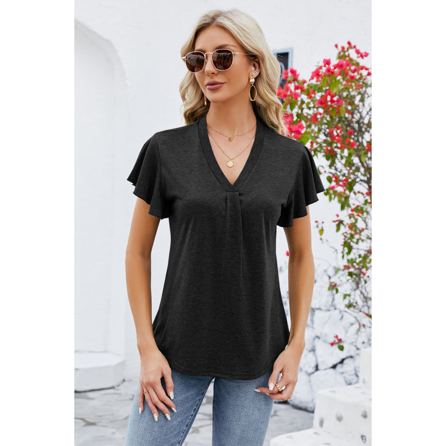 V - Neck Flutter Sleeve T - Shirt Apparel and Accessories