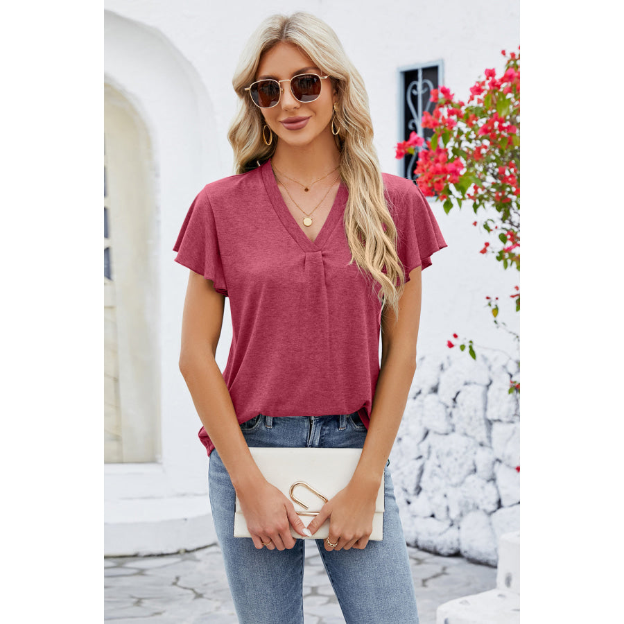 V - Neck Flutter Sleeve T - Shirt Apparel and Accessories