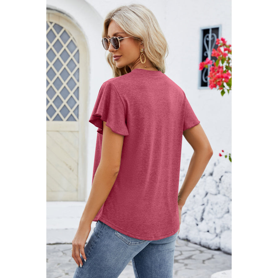 V - Neck Flutter Sleeve T - Shirt Apparel and Accessories