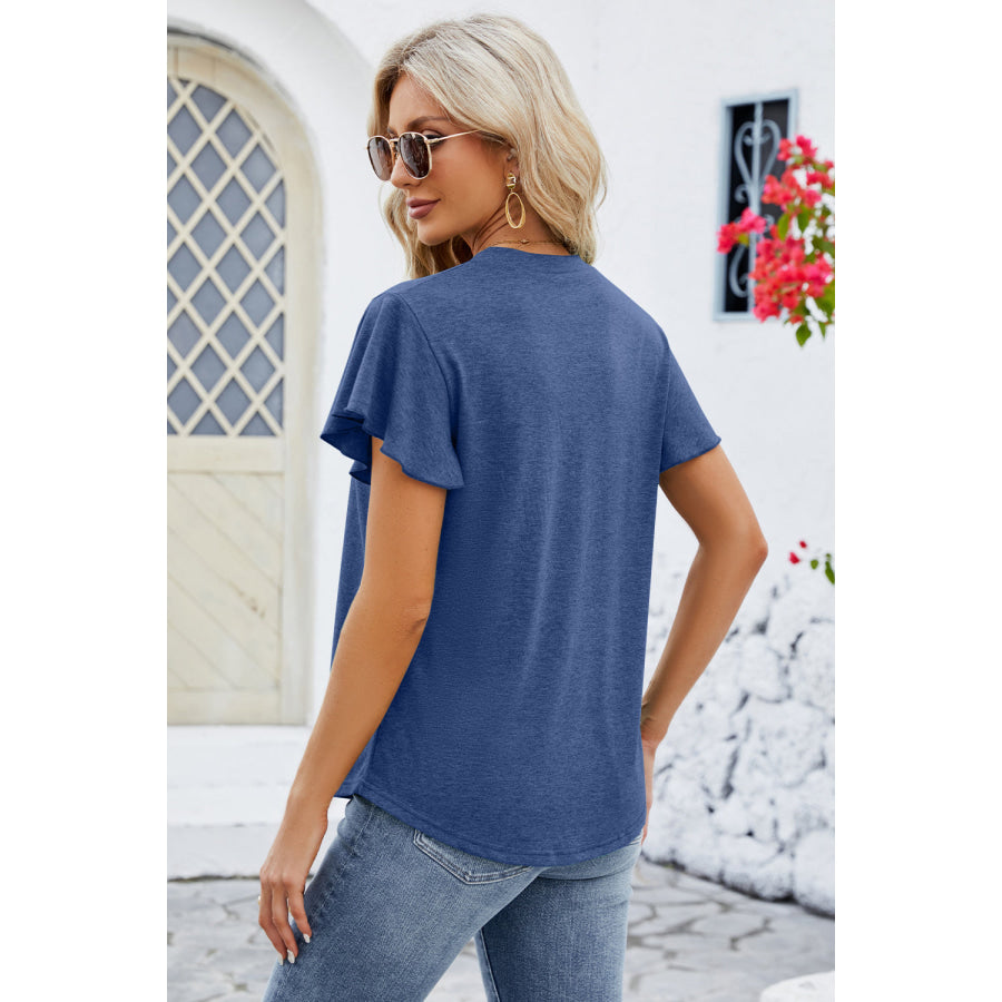 V - Neck Flutter Sleeve T - Shirt Apparel and Accessories