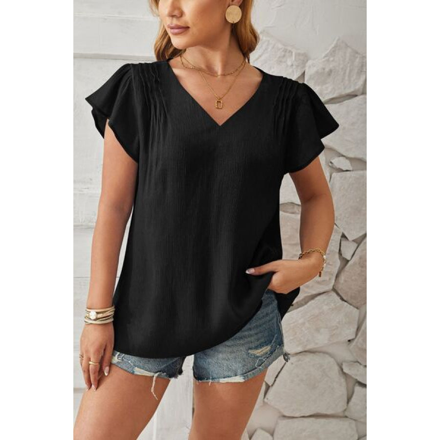 V - Neck Flutter Sleeve T - Shirt Apparel and Accessories