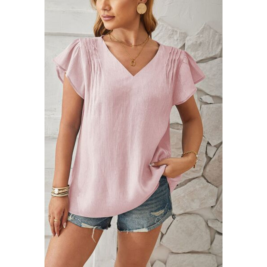 V - Neck Flutter Sleeve T - Shirt Apparel and Accessories