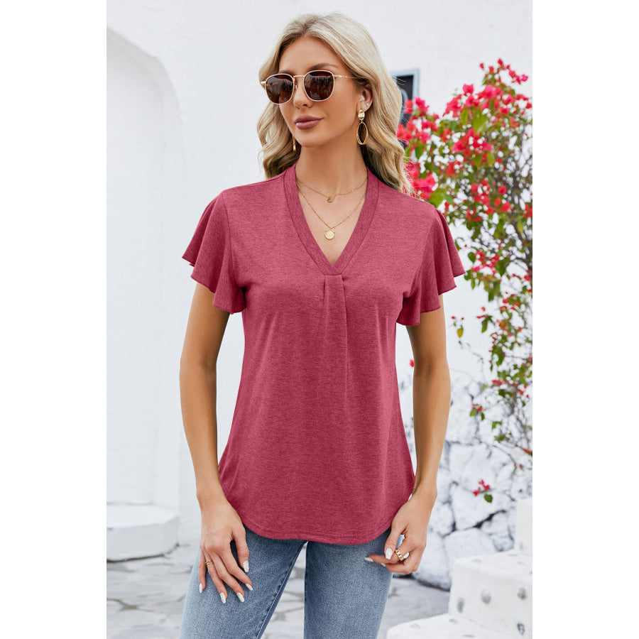 V - Neck Flutter Sleeve T - Shirt Apparel and Accessories