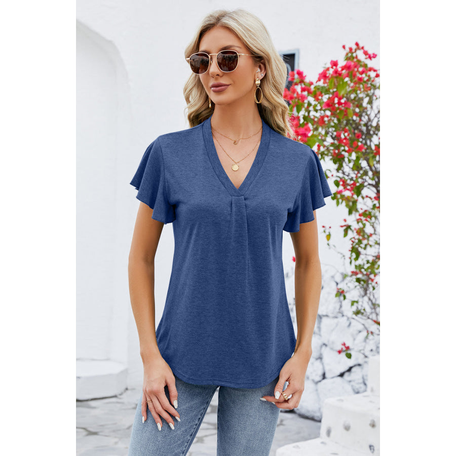 V - Neck Flutter Sleeve T - Shirt Apparel and Accessories