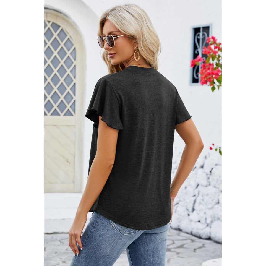 V - Neck Flutter Sleeve T - Shirt Apparel and Accessories