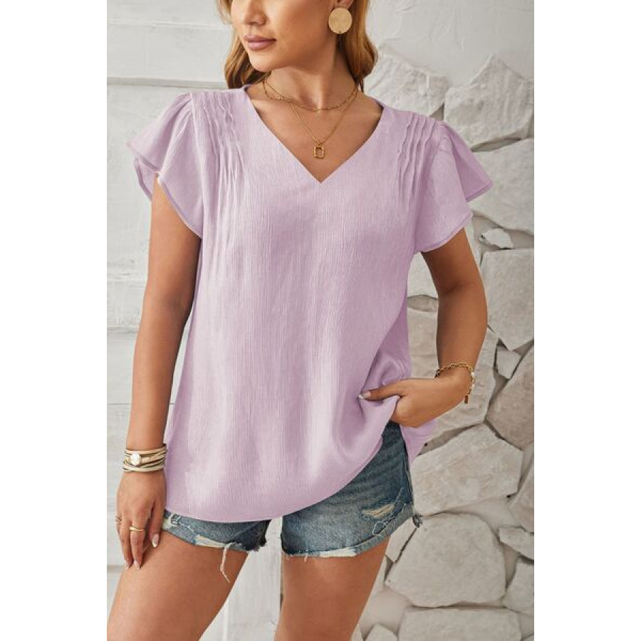 V - Neck Flutter Sleeve T - Shirt Apparel and Accessories