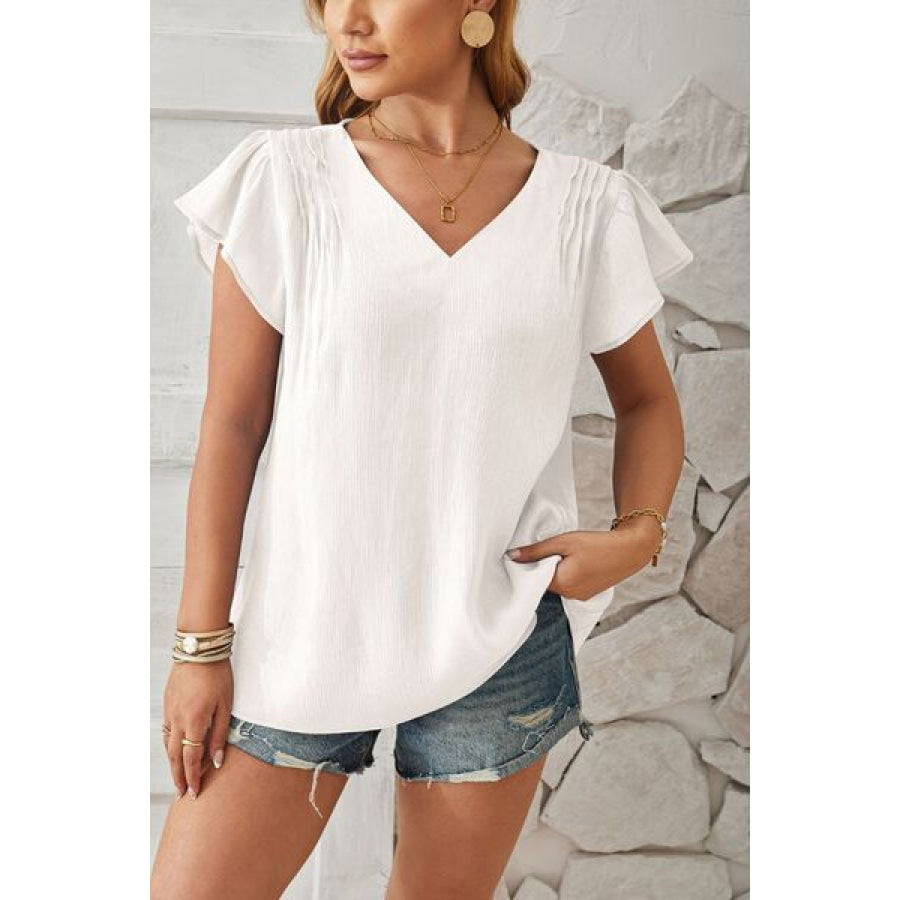 V - Neck Flutter Sleeve T - Shirt Apparel and Accessories