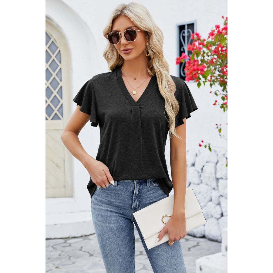 V - Neck Flutter Sleeve T - Shirt Apparel and Accessories