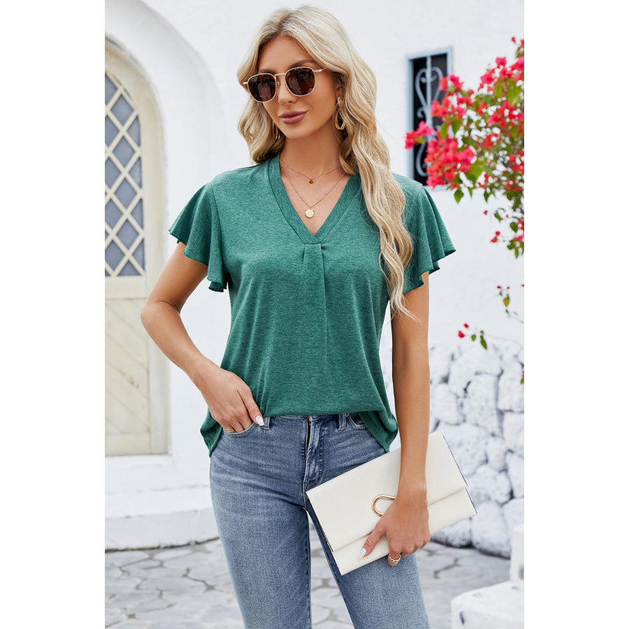 V - Neck Flutter Sleeve T - Shirt Apparel and Accessories
