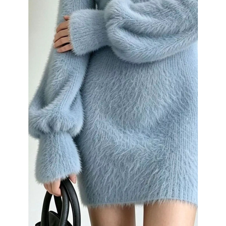 V-Neck Fuzzy Knit Sweater Dress Apparel and Accessories