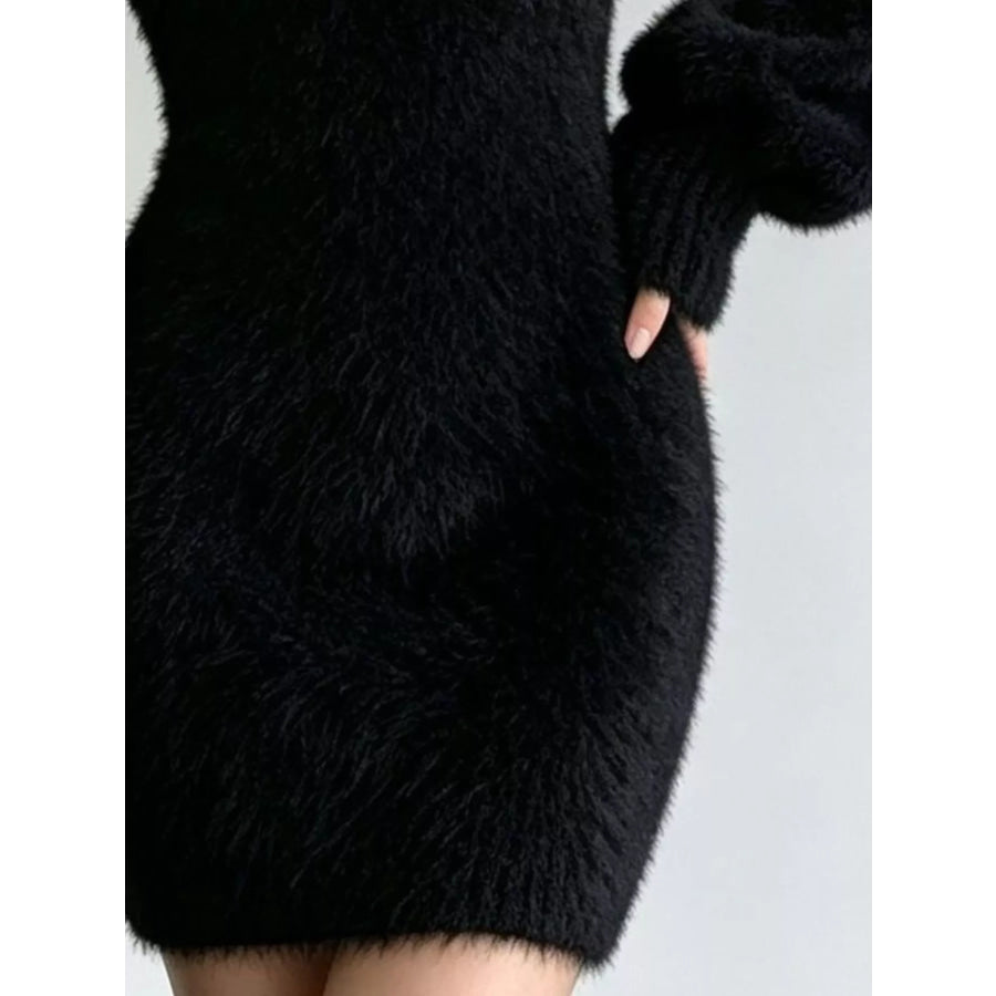 V-Neck Fuzzy Knit Sweater Dress Apparel and Accessories