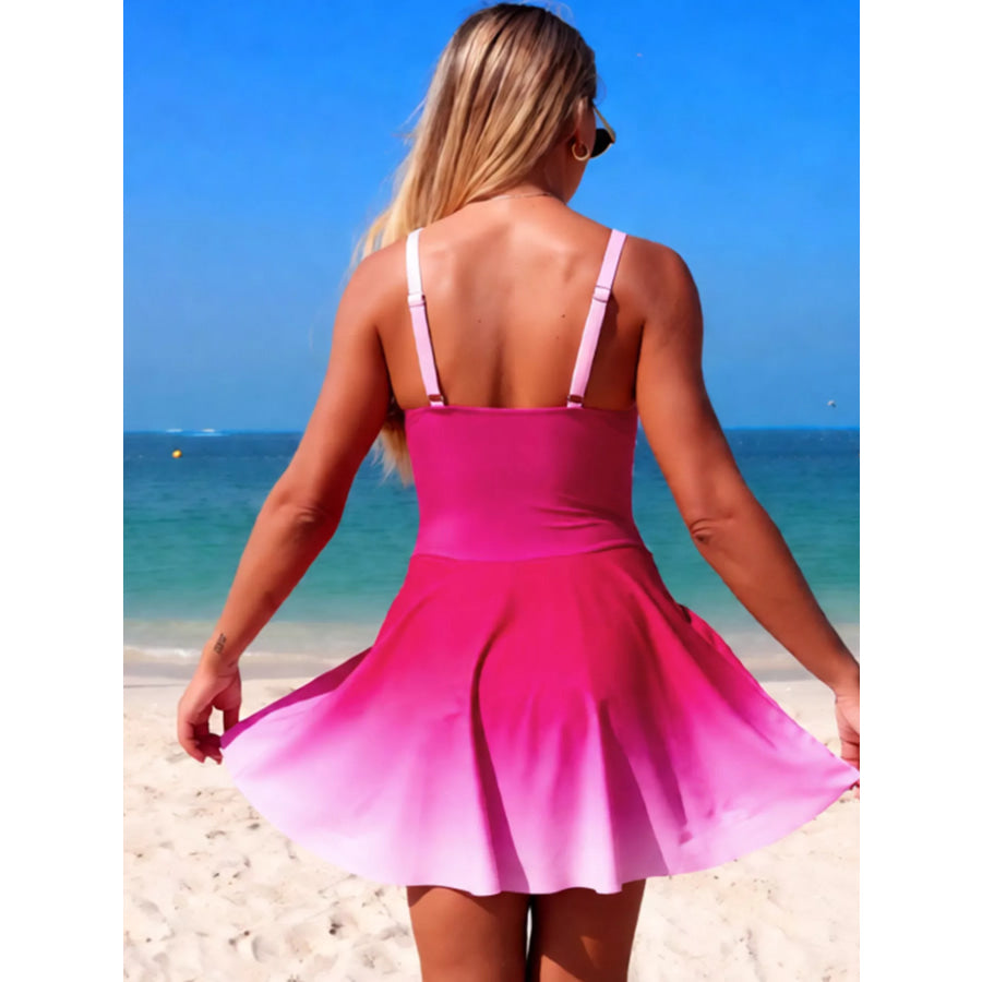 V-Neck Gradient One-Piece Swimsuit Apparel and Accessories