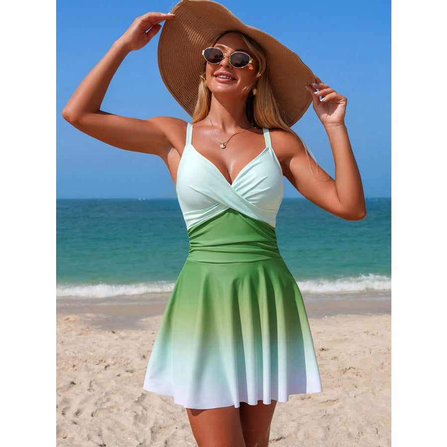 V-Neck Gradient One-Piece Swimsuit Apparel and Accessories