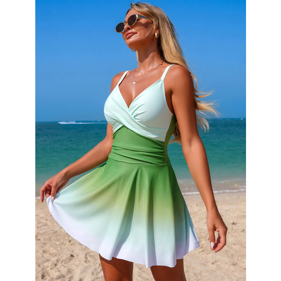V-Neck Gradient One-Piece Swimsuit Apparel and Accessories