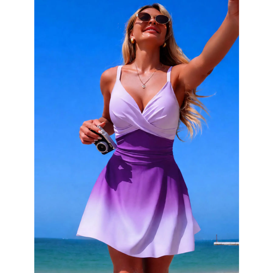 V-Neck Gradient One-Piece Swimsuit Apparel and Accessories