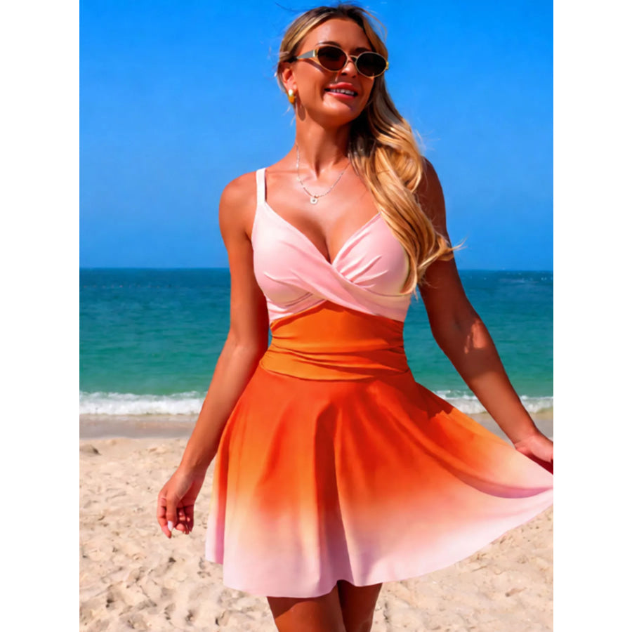 V-Neck Gradient One-Piece Swimsuit Apparel and Accessories