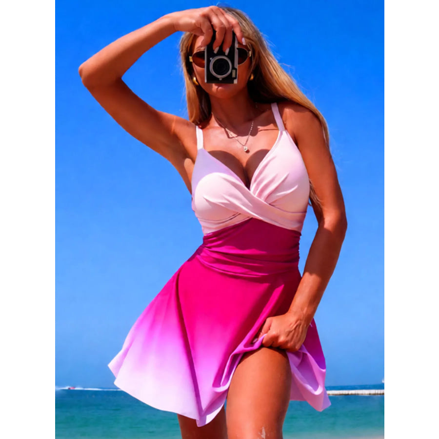 V-Neck Gradient One-Piece Swimsuit Apparel and Accessories