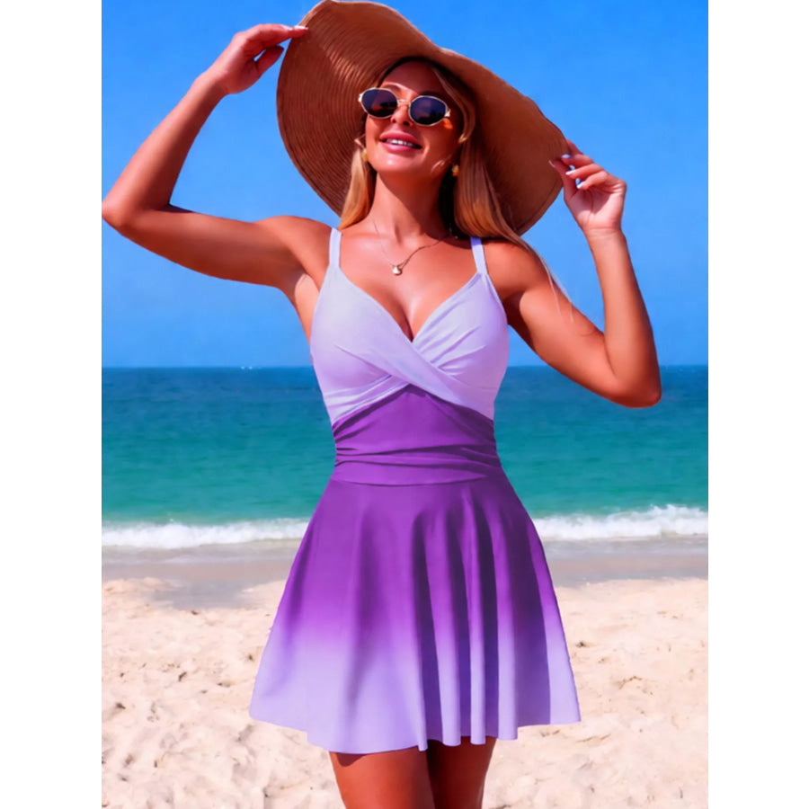 V-Neck Gradient One-Piece Swimsuit Red / S Apparel and Accessories