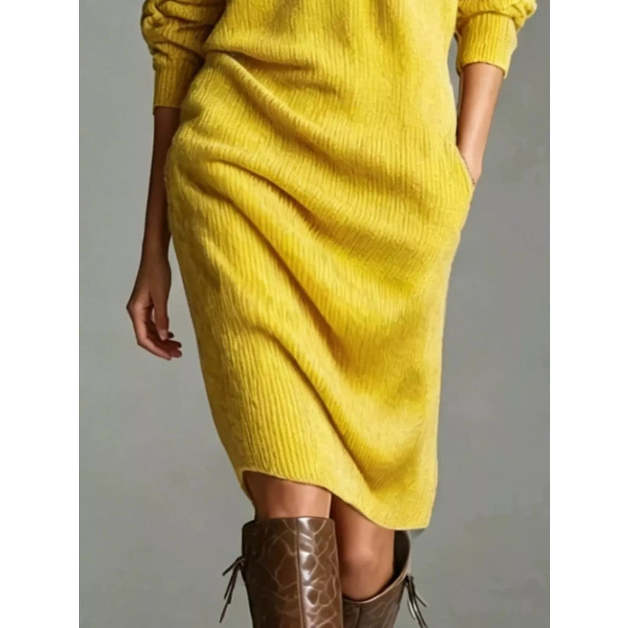 V-Neck Half-Button Ribbed Knit Dress Apparel and Accessories