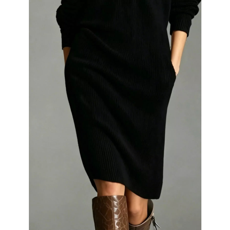V-Neck Half-Button Ribbed Knit Dress Apparel and Accessories