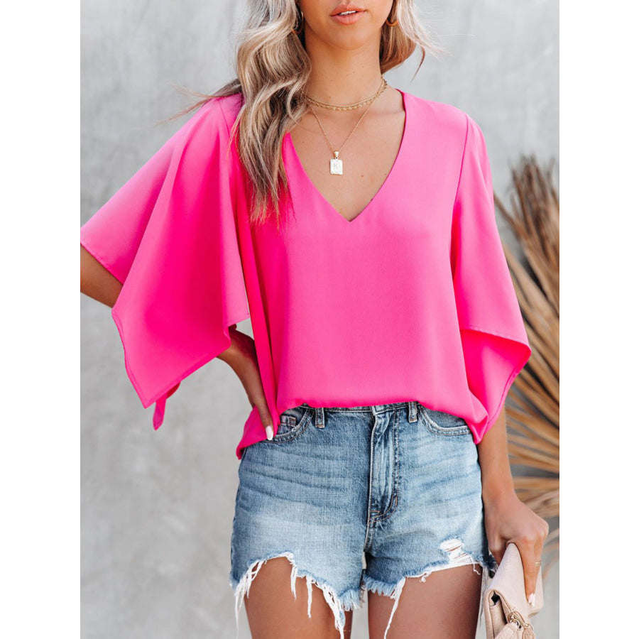 V-Neck Half Sleeve Blouse Apparel and Accessories