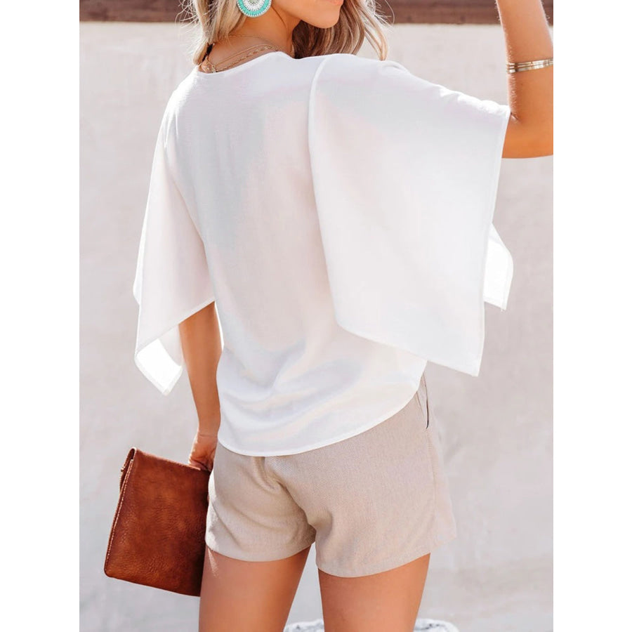 V-Neck Half Sleeve Blouse White / S Apparel and Accessories